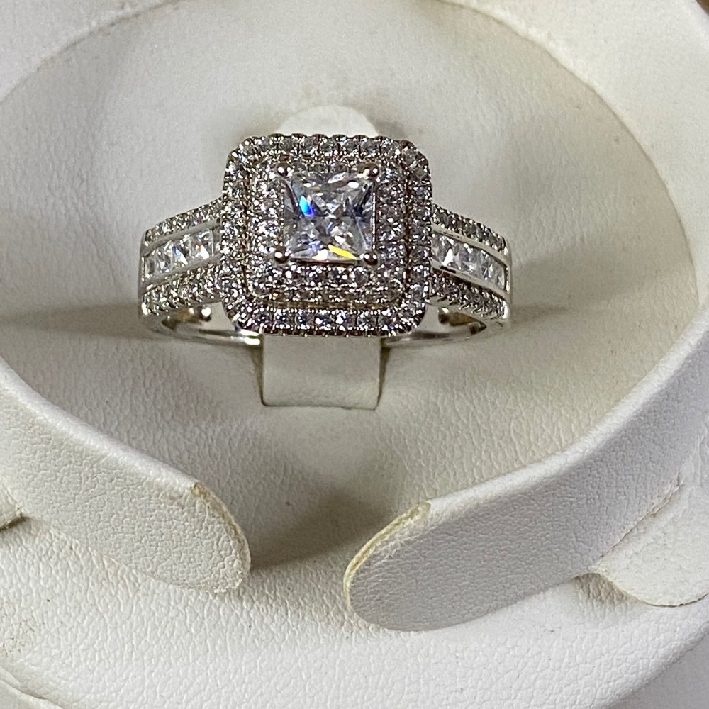 Jeulia Princess Cut Wedding Ring Sterling Silver Bridal‎ Cubic Zirconia Sz 10.5 - Picture 7 of 14
